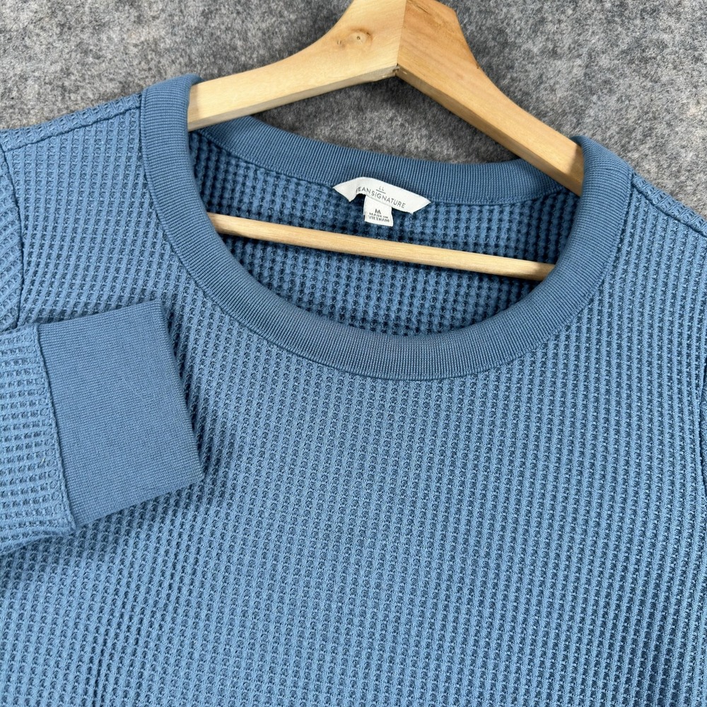 L.L. Bean Signature Brushed Back‎ Waffle Pullover Womens Medium Blue Thermal